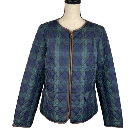 Talbots SZ 12 Full-Zip Jacket Quilted Plaid Pockets Lined Long Sleeve Navy Blue - Picture 1 of 8